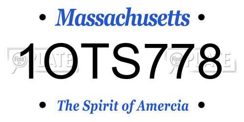 1OTS778 Massachusetts License Plate