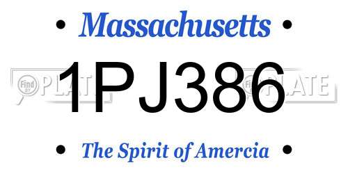 1PJ386 Massachusetts License Plate