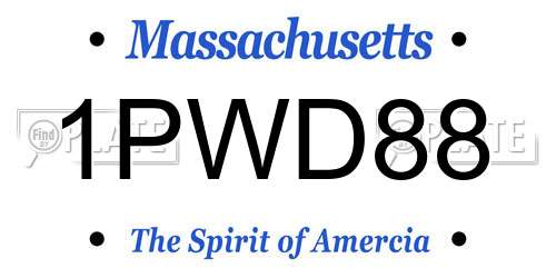 1PWD88 Massachusetts License Plate