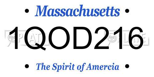 1QOD216 Massachusetts License Plate