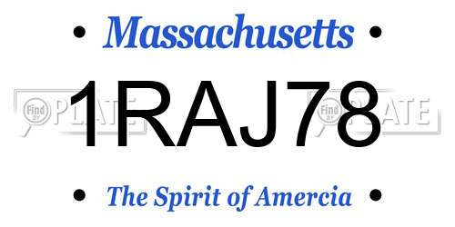 1RAJ78 Massachusetts License Plate