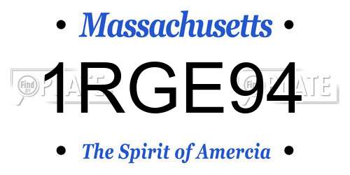 1RGE94 Massachusetts License Plate