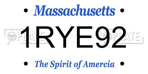 1RYE92 Massachusetts License Plate