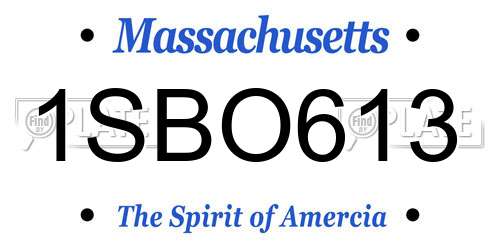 1SBO613 Massachusetts License Plate