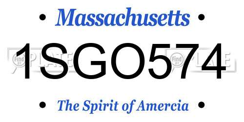 1SGO574 Massachusetts License Plate