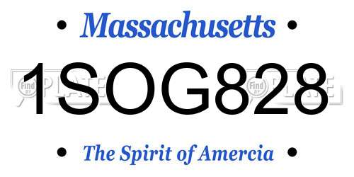 1SOG828 Massachusetts License Plate
