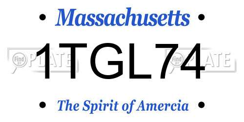 1TGL74 Massachusetts License Plate