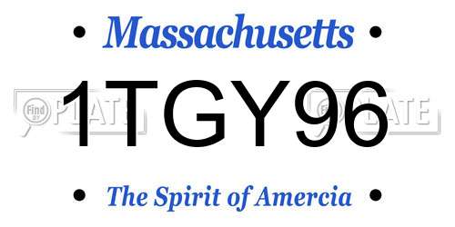 1TGY96 Massachusetts License Plate