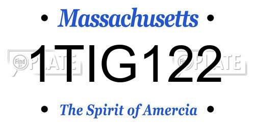 1TIG122 Massachusetts License Plate