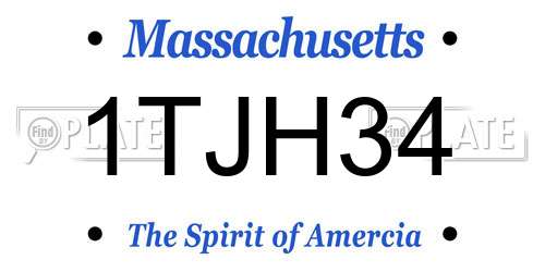 1TJH34 Massachusetts License Plate