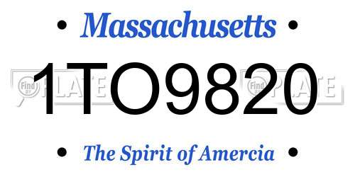 1TO9820 Massachusetts License Plate