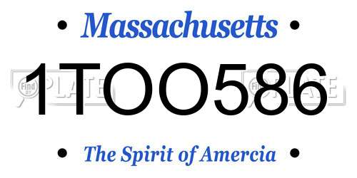 1TOO586 Massachusetts License Plate