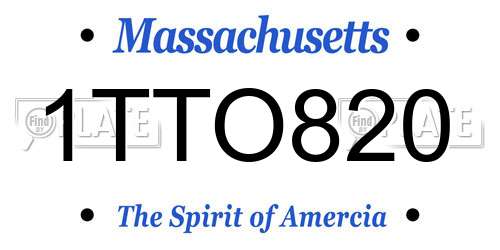 1TTO820 Massachusetts License Plate