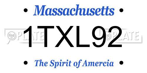 1TXL92 Massachusetts License Plate