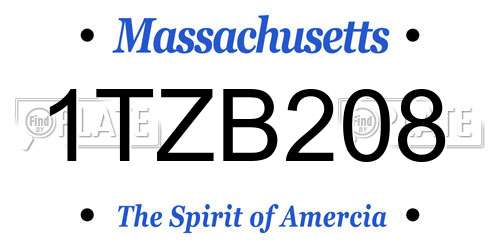 1TZB208 Massachusetts License Plate