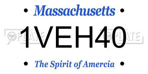 1VEH40 Massachusetts License Plate