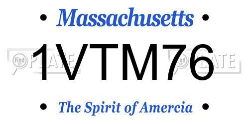 1VTM76 Massachusetts License Plate