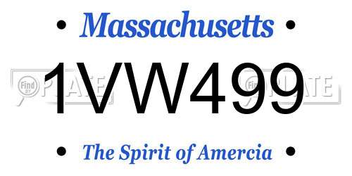 1VW499 Massachusetts License Plate