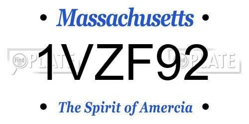 1VZF92 Massachusetts License Plate