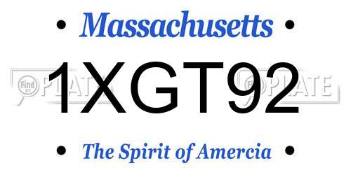 1XGT92 Massachusetts License Plate
