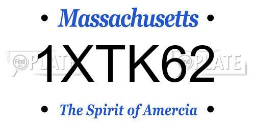 1XTK62 Massachusetts License Plate