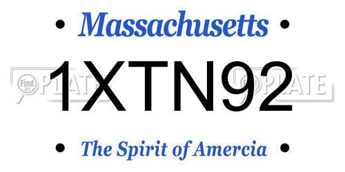 1XTN92 Massachusetts License Plate