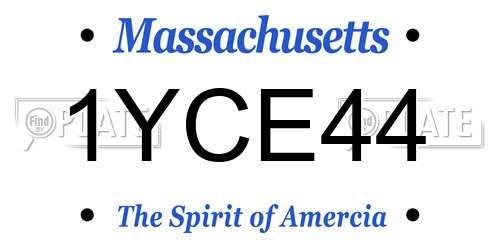 1YCE44 Massachusetts License Plate