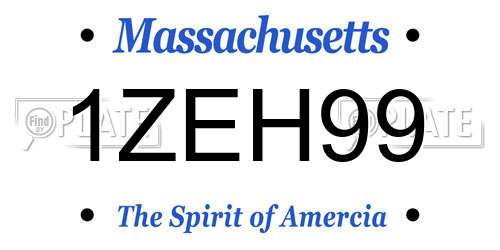 1ZEH99 Massachusetts License Plate