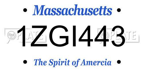 1ZGI443 Massachusetts License Plate