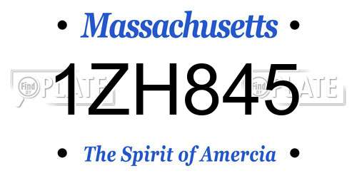 1ZH845 Massachusetts License Plate