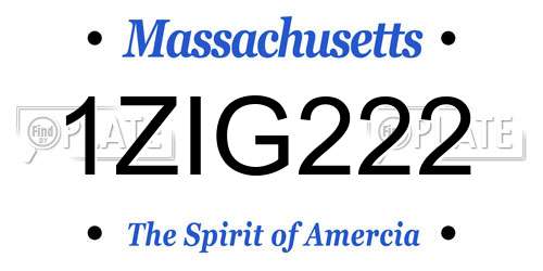 1ZIG222 Massachusetts License Plate