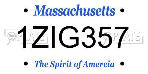 1ZIG357 Massachusetts License Plate