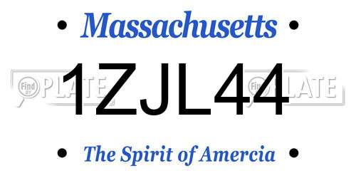 1ZJL44 Massachusetts License Plate