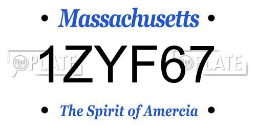 1ZYF67 Massachusetts License Plate