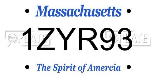 1ZYR93 Massachusetts License Plate