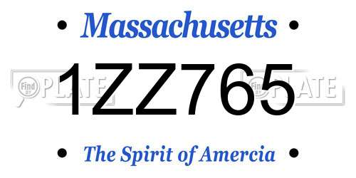 1ZZ765 Massachusetts License Plate