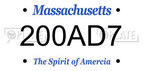200AD7 Massachusetts License Plate