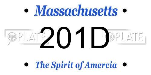 201D Massachusetts License Plate