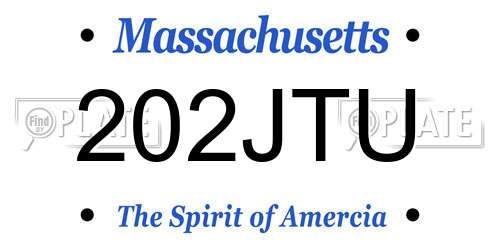 202JTU Massachusetts License Plate
