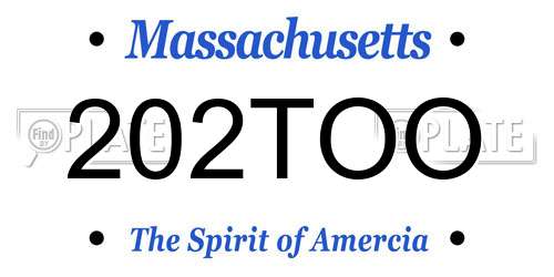 202TOO Massachusetts License Plate
