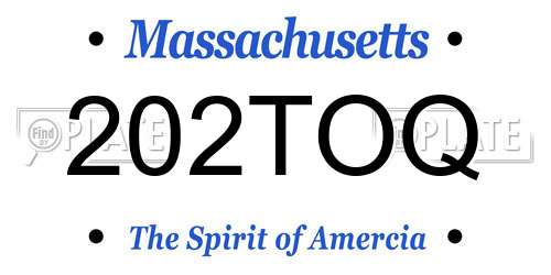 202TOQ Massachusetts License Plate