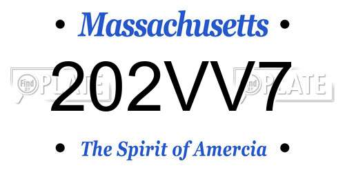 202VV7 Massachusetts License Plate
