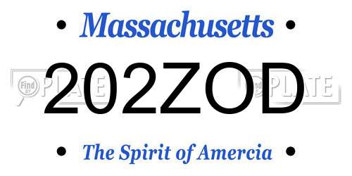 202ZOD Massachusetts License Plate