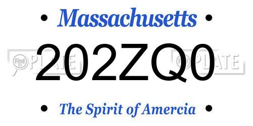 202ZQ0 Massachusetts License Plate