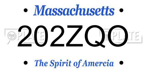 202ZQO Massachusetts License Plate