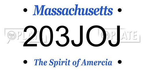 203JOJ Massachusetts License Plate