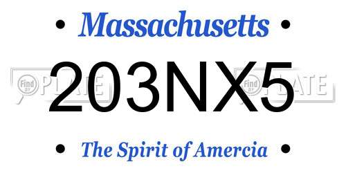 203NX5 Massachusetts License Plate
