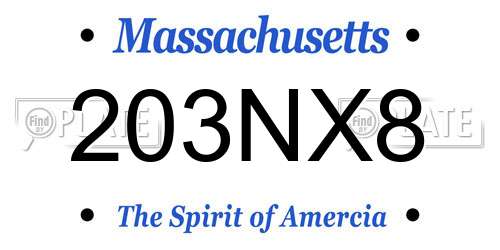 203NX8 Massachusetts License Plate