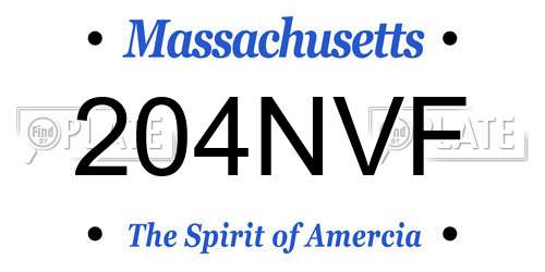 204NVF Massachusetts License Plate