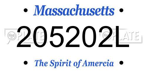 205202L Massachusetts License Plate